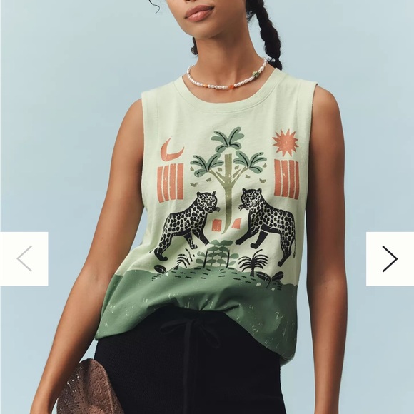 Anthropologie Green Graphic Muscle Tank Top - Picture 6 of 6